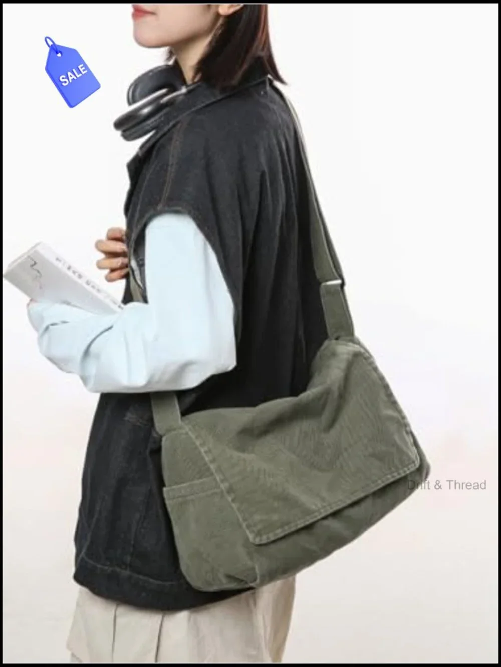 Canvas Messenger Bag Crossbody Shoulder Satchel Hobo for Work Travel